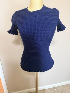 Philosophy Navy Waffle Knit Short Sleeve Top